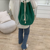 Weiyinxing Version One-Shoulder Slung Backpack Rope Simple Letter Printed Canvas Bag Large-Capacity Shopping Bag Student Bucket Bag