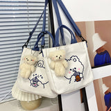 Weiyinxing Canvas Bag Lovely Cartoon One-Shoulder Bag For Students Leisure Slung Tutorial Bag Large-Capacity Handbag