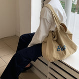 Weiyinxing Women's One-Shoulder Canvas Bag, Printed Large-Capacity Tot Bag, Simple Portable Commuter Bag, Leisure Handbag