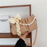 Weiyinxing Sense Pearl Pleated Cloud Armpit Bag Niche Bag Female 2024 New Summer Versatile One-Shoulder Handbag