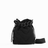 Weiyinxing Women's Bag Black Quilted Mini Bucket Bag One Shoulder Oblique Shoulder Space Cotton Bag