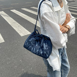 Weiyinxing Canvas Bag Bag Female 2024 New Tide Gentlewoman Texture Draw Rope Dumplings Bag One Shoulder Cross-Body Bag