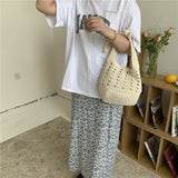 Weiyinxing Version Of Holiday Style One-Shouldered Straw Bag Underarm Bag Binding Design Small Bucket Bag Large-Capacity Holiday Handbag Ins