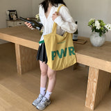 Weiyinxing Bag Women's One-Shoulder Rope Drawing Design Large Bag Letter Printed Nylon Retro Leisure Bucket Bag
