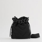 Weiyinxing Women's Bag Black Quilted Mini Bucket Bag One Shoulder Oblique Shoulder Space Cotton Bag