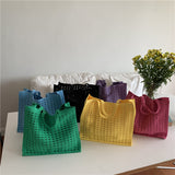Weiyinxing Female Korean Version Spring And Summer Woven Bag Large Volume Tot Bag Shopping Bag Waffle Hand-Woven Hollowed-Out Handbag