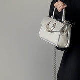 Weiyinxing Sense Moon Lock Bag Women's 2024 New Silver Square Lacquered Leather Handbag Chain One-Shoulder Shoulder Satchel