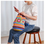 weiyinxing Crochet Barrel Shaped Women Shoulder Bags Knitted Granny Square Backpacks Handmade Woven Handbag Casual Travel Bag 2023