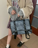 Weiyinxing Preppy Style Jk Backpack Women Autumn New Leather Handle Backpacks Briefcase Ladies Harajuku Aesthetic Blue Schoolbag