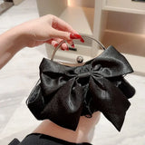 Weiyinxing Satin Bow Fairy Evening Bags Clutch Metal Handle Handbags for Women Wedding Party Bridal Clutches Purse Chain Shoulder Bag