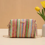 Weiyinxing Grass Woven Bag Fashion Girl Handbags Woven Camera Pouch Versatile Women Shoulder Crossbody Rainbow Tote