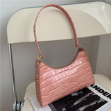 Weiyinxing Women HandBag Fashion PU Leather Western Style Alligator Pattern Lady' Armpit Bag Popular Trendy Retro Shoulder Bag Solid Color