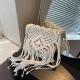 Weiyinxing Cotton Woven Knitted Tassel Crossbody Bag Vintage Shoulder Messenger Bag Female Fashion Beach Summer Handbags for Women