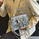 Weiyinxing Purse Handbag For Women 2024 Shiny Sequin Silver Evening Clutch Bag Designer Women's Day Gift Luxury Chain Shoulder Bags
