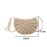 Weiyinxing Half Round Straw Bag for Women Summer Beach Rattan Shoulder Bag Zipper Woven Half Moon Crossbody Handbags Bohemia Vacation