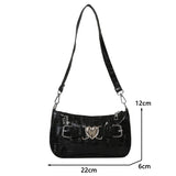 Weiyinxing Women Y2K Peach Heart Butt Leather Handbags Girl Alligator Pattern Underarm Handbags Heart Pin Buckle Fashion Girls Shoulder Bag