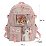 Weiyinxing Aesthetic Backpack Cute Student College Schoolbags Girls Kawaii Nylon Laptop Bagpack with Pendant Multi-Pocket Knapsack