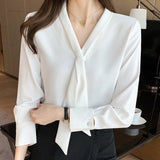 Weiyinxing Sleeve Chiffon Blouse Shirt Blouse Women Blusas Mujer De Moda 2023 Bow V-Neck Office Lady Blouse Tops Women Blouses E203 0409