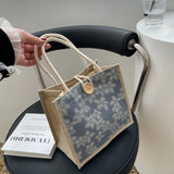 Weiyinxing Pattern Linen Handbag For Women Fashion Designer Bag Convenient Large-Capacity Shopper Tote Travel Grocery Storage Bag