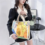 Weiyinxing Big Square Shoulder Bag Fashion Simple Women Transparent PVC Laser Tote Package Large Capacity Beach Shooper Handbag