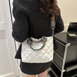 Weiyinxing Tote Bag Women Quilted Puffy Handbag Down Cotton Padded Wide Shoulder Belt Shoulder Bag Down Padding Crossbody Handbag