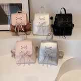 Weiyinxing Tie Design Women's Small 2024 Fashion Backpack Girls School Bag Solid Color Pu Leather Fashion Travel Silver Back Pack