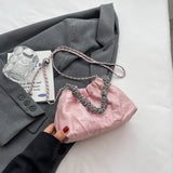 Weiyinxing Silver Small Leather Crossbody Bag Women's 2024 Retro Simple Style Chain Lipstick Bucket Bag Lady Handbags and Purses