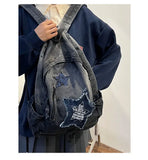 Weiyinxing Vintage Grunge Denim Backpacks Women Patchwork Large Capacity Y2k Mochila School Bag Ladies Harajuku Backpack Aesthetic