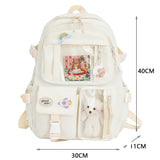 Weiyinxing Aesthetic Backpack Cute Student College Schoolbags Girls Kawaii Nylon Laptop Bagpack with Pendant Multi-Pocket Knapsack