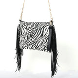 Weiyinxing Leather Crossbody Bags Women Luxury Zebra Print Patchwork Shoulder Handbags Designer Tassels Wristlet Clutch Wallet Dom