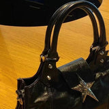 Weiyinxing Korean Gothic Star Girl Black Bag Aesthetic Vintage Fairy Grunge Punk Goth Purse Shoulder Handbags Bucket Tote Bags Women