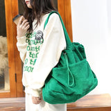 Weiyinxing Casual Totes Teenager Students Corduroy Shoulder Bag Women Large Drawstring Handbag Ladies Shopping Bags Purse
