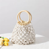 Weiyinxing Straw Woven Beach Bag Hollow Fishnet Handbag Women Shoulder Bags Rattan Ladies Purses Fashion Wrist Pack Bucket Tote