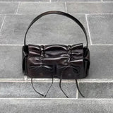 Weiyinxing for Women Luxury Designer Handbag and Purses 2024 New in Distressed PU Leather Rivet Bow Underarm Pleated Shoulder Bag