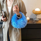 Weiyinxing Women Hobo Bag Luxury Designer Faux Fur Handbag Brand Women Bag Clutches Lady 8 Colors Plush Crossbody Bag Fashion Tote Small