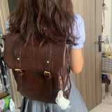 Weiyinxing Vintage Brown Jk Backpacks Women High Street Preppy Style Pu Leather Mini Backpack Ladies Harajuku Casual School Bag New