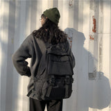 Weiyinxing Preppy Students Backpack Large Capacity Button Travel Bag Solid Simple Harajuku Chic Fashion Retro Unisex High Street