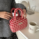 Weiyinxing Vintage Cute Handbag for Women Red Plaid Letter Soft Kawaii Crossbody Bag Autumn Winter New Luxury Designers Shoulder Bag