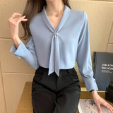 Weiyinxing Sleeve Chiffon Blouse Shirt Blouse Women Blusas Mujer De Moda 2023 Bow V-Neck Office Lady Blouse Tops Women Blouses E203 0409