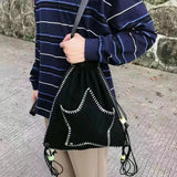 Weiyinxing Y2k Backpack for Women Star Print Large Capacity Black White Shoulder Bag Harajuku Style Casual Fashion Designers Handbag
