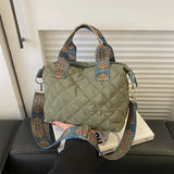 Weiyinxing Tote Bag Women Quilted Puffy Handbag Down Cotton Padded Wide Shoulder Belt Shoulder Bag Down Padding Crossbody Handbag