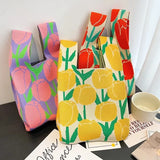 Weiyinxing Handmade Knit Handbag Women Wrist Bag Japanese Casual Color Tote Bag Student Reusable Shopping Bags Purses and Handbags