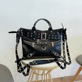 Weiyinxing Rivet Black Tote Bag Women Y2k Grunge Vintage Large Capacity Crossbody Bags Ladies Moto Biker Luxury Designer Handbag