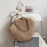 Weiyinxing Round Straw Bags for Women Rattan Shoulder Bag Travel Handmade Woven Beach Handbags Female Large Capacity Totes Bag