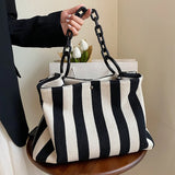 Weiyinxing Stripes women handbag Large Capacity Thick chain Shoulder bags for female Shopping bag Canvas big Totes bolsas