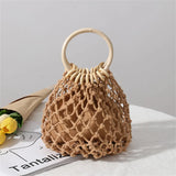 Weiyinxing Straw Woven Beach Bag Hollow Fishnet Handbag Women Shoulder Bags Rattan Ladies Purses Fashion Wrist Pack Bucket Tote