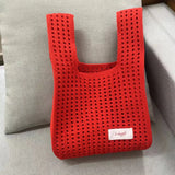 Weiyinxing Hollow Out Crochet Bucket Bag Macaron Color Cotton Rope Woven Fishnet Bag Hand Knitted Bag Women'S Casual Totes