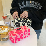 Weiyinxing Corduroy Women's Cosmetic Bag Simple Plaid Girls Canvas Pencil Case Leopard Print Ladies Lipstick Storage Bag Small Wallet