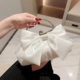 Weiyinxing Satin Bow Fairy Evening Bags Clutch Metal Handle Handbags for Women Wedding Party Bridal Clutches Purse Chain Shoulder Bag