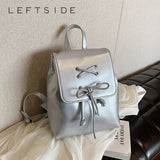 Weiyinxing Tie Design Women's Small 2024 Fashion Backpack Girls School Bag Solid Color Pu Leather Fashion Travel Silver Back Pack